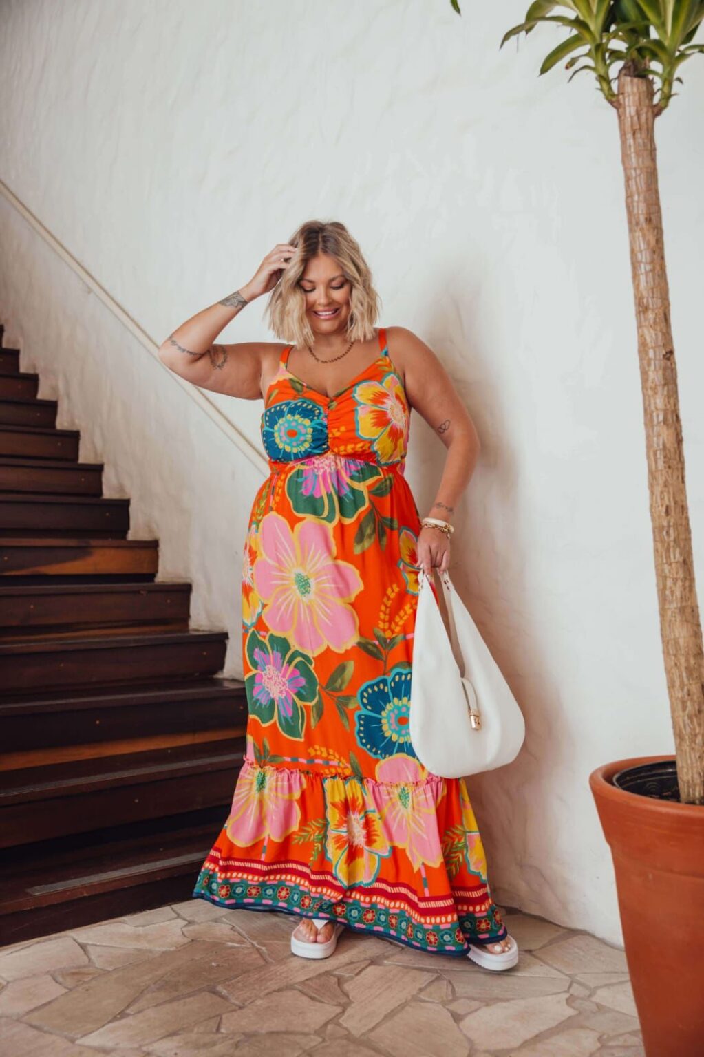 VESTIDO PLUS SIZE ESTAMPADO LARANJA